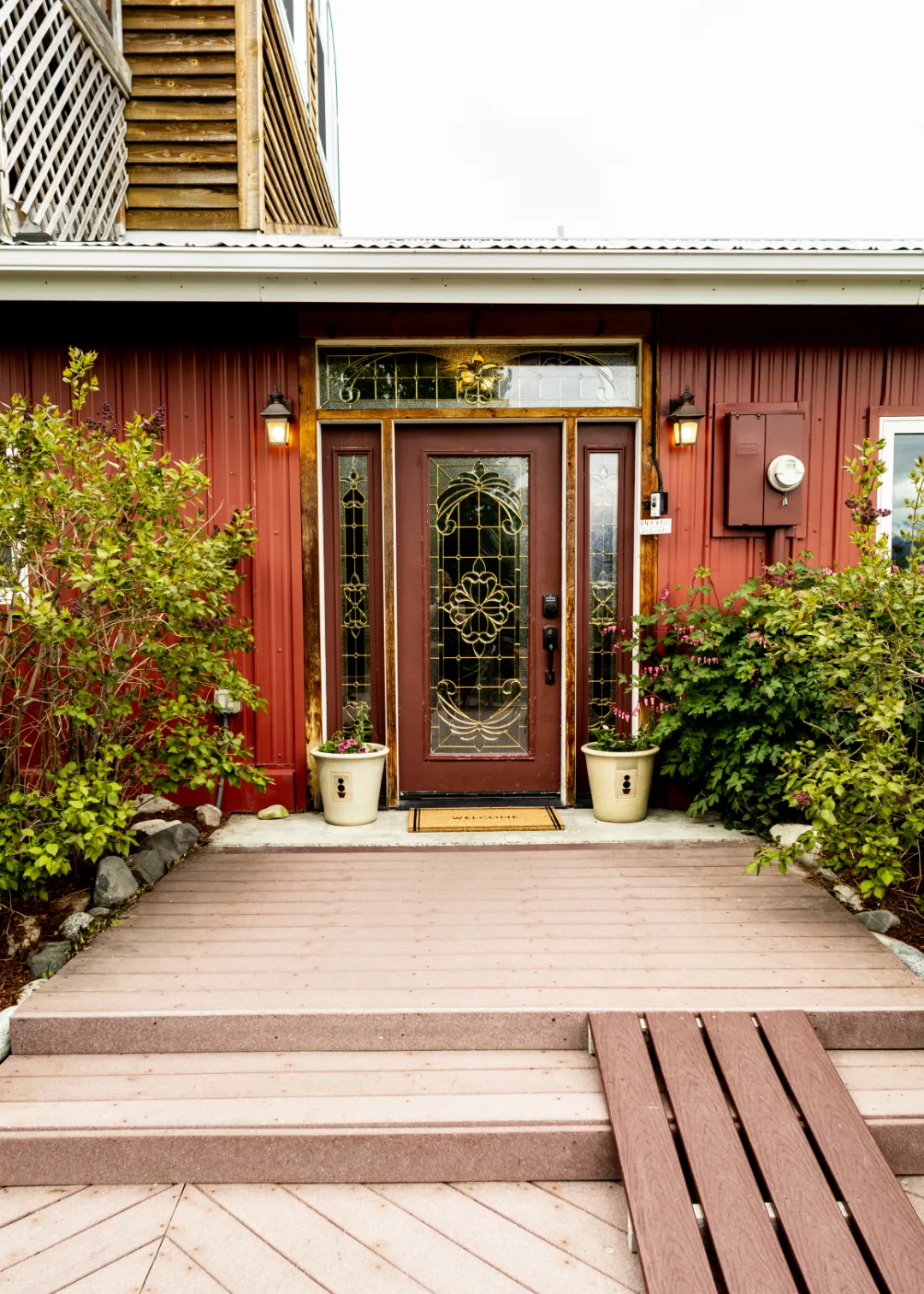 front door with ramp at pioneer ridge bed and breakfast inn